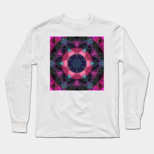 Mosaic Kaleidoscope Flower Pink Purple and Blue Long Sleeve T-Shirt